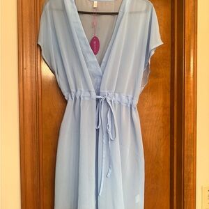 Light Blue Sheer Dress with Tie Waist